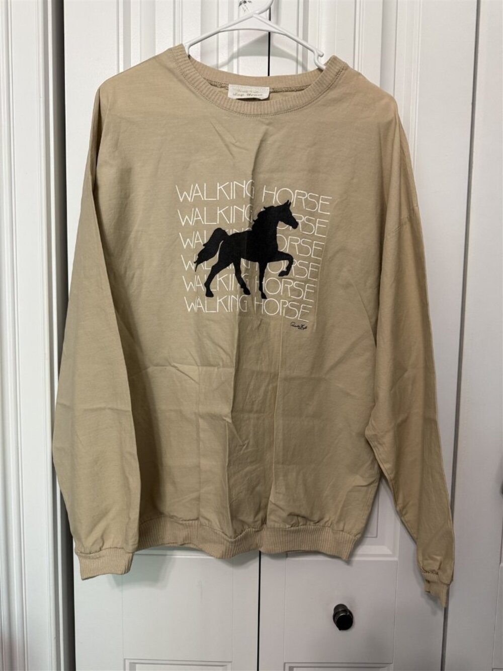 Vitnage 80's Walking Horse Top Pullover Priscilla Wright design Top Brass Tan
